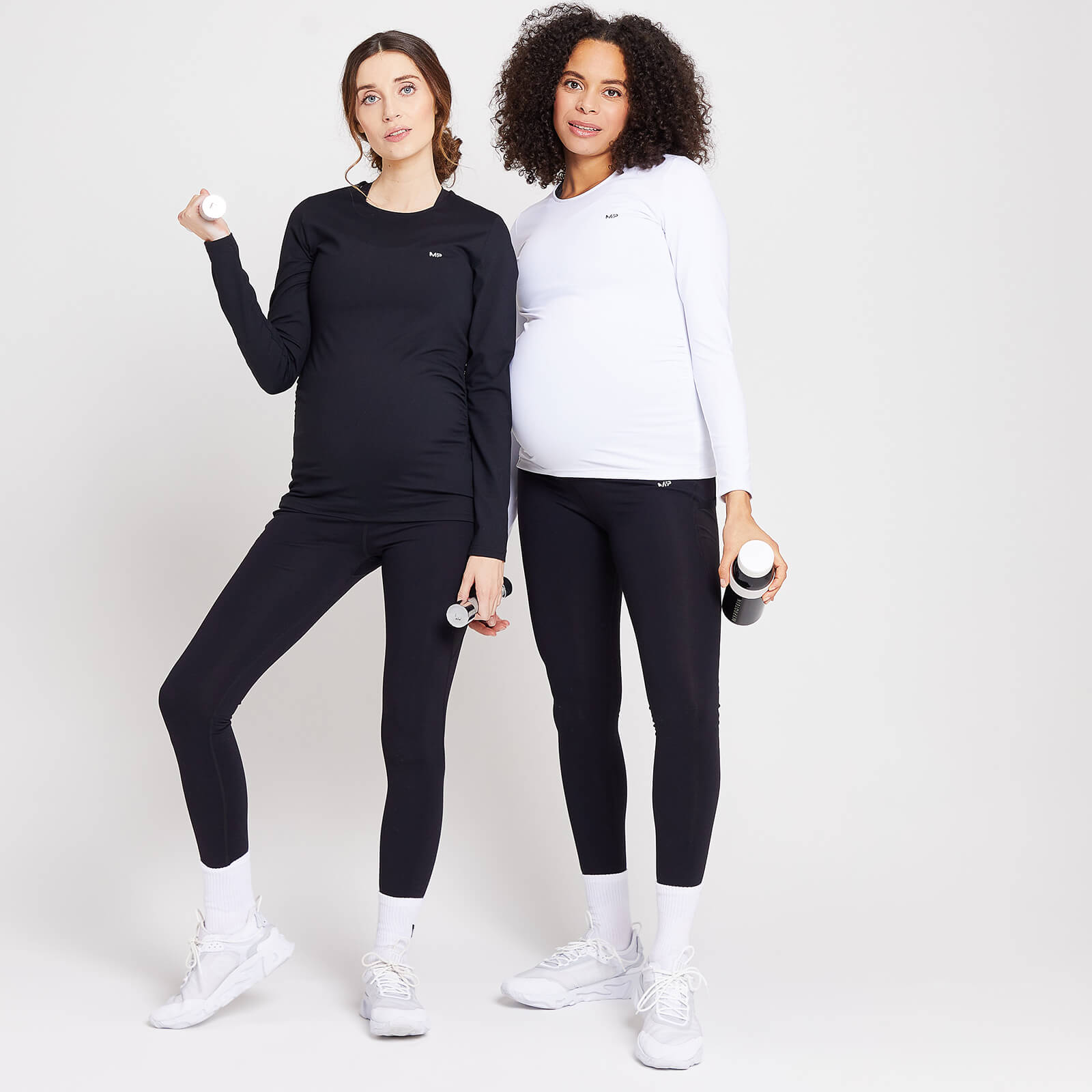 Duo de hauts de maternité à manches longues MP Power pour femmes – Noir/Blanc - M