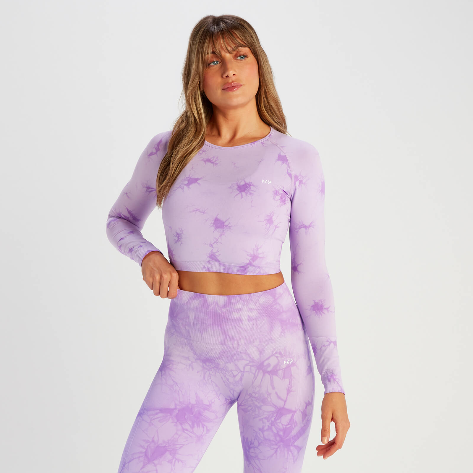 T-shirt court sans coutures à manches longues MP Shape pour femmes – Tie-dye violet - XL